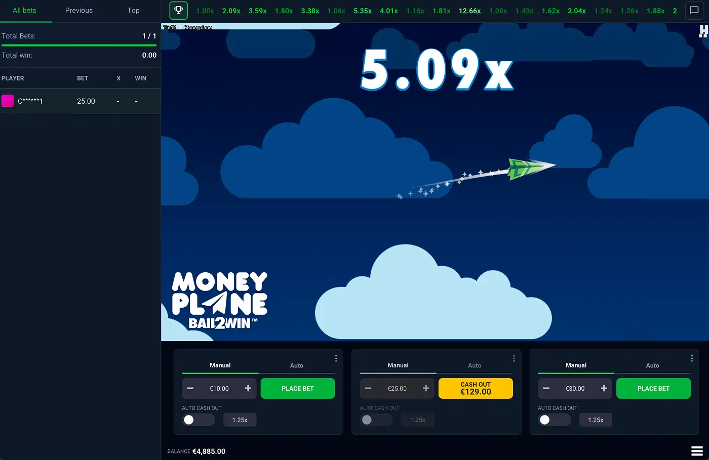 Moneyplane by Hacksaw Gaming live with two simultaneous bets pending cashouts