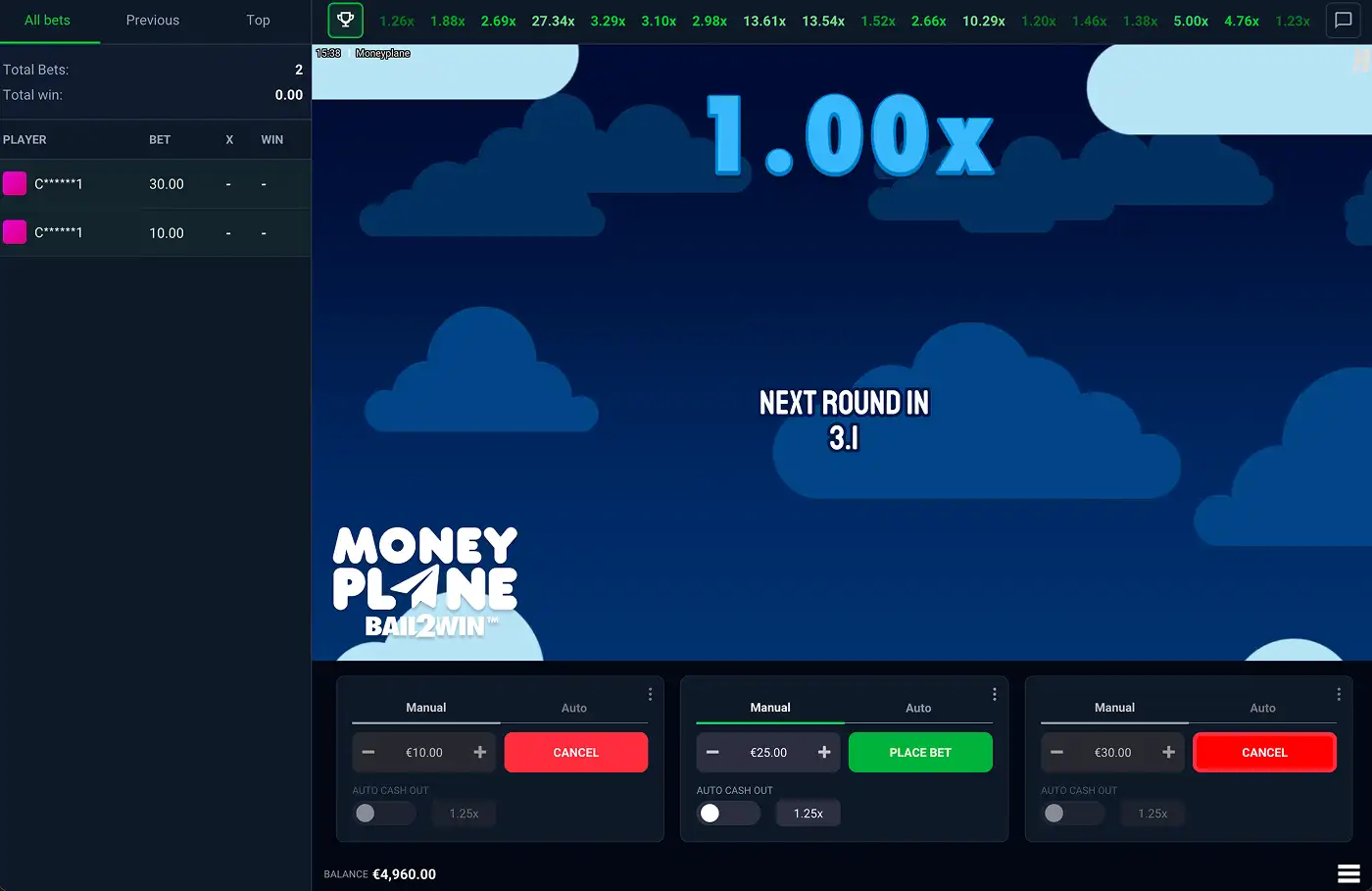 Moneyplane by Hacksaw Gaming showing the pre round countdown phase